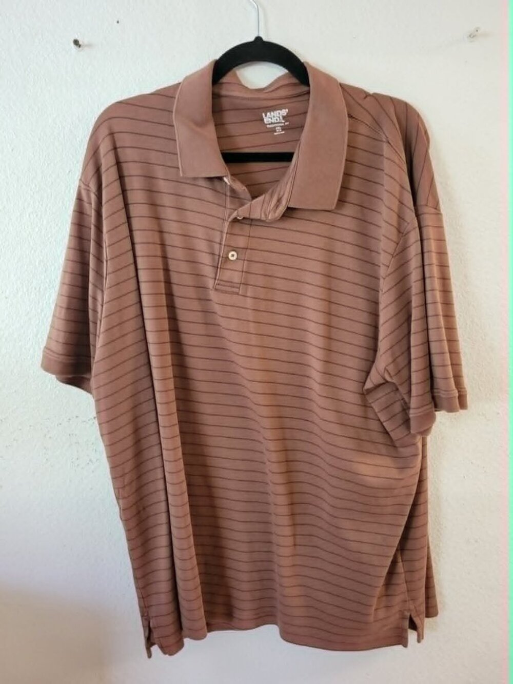 Lands' End Polo Shirt Men 2XL Brown Stripe Traditional Fit 100% Cotton #265
